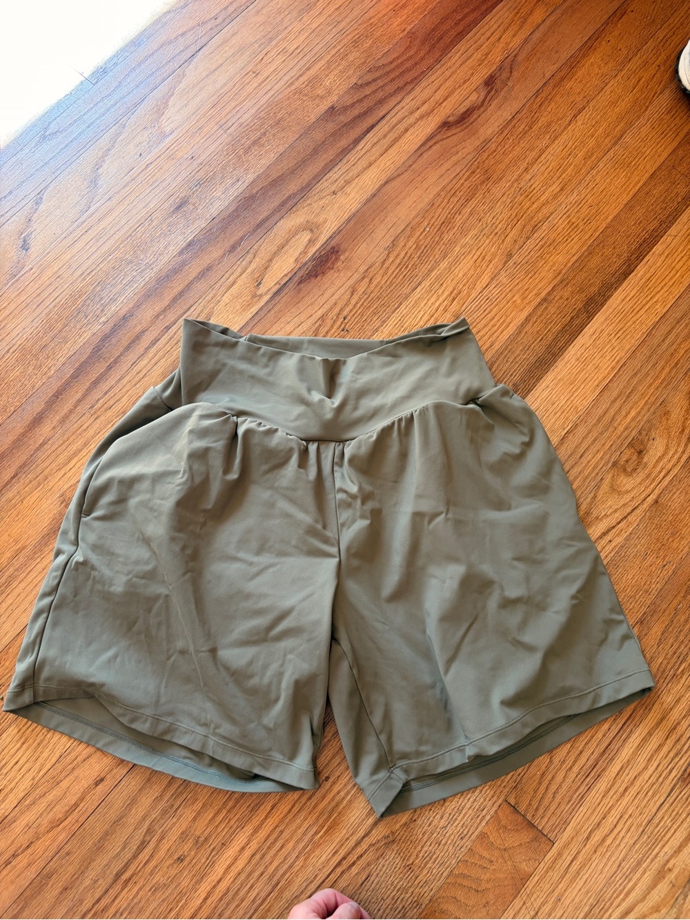 Halara SoftlyZero High-Waist 2-in-1 Olive Green Athletic Shorts 7”